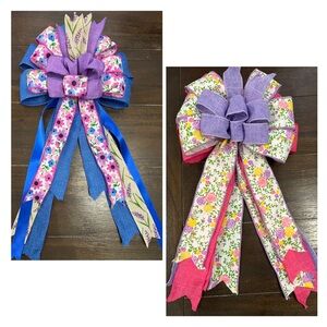 Handmade Floral Ribbon Bow - Purple, Pink, Blue